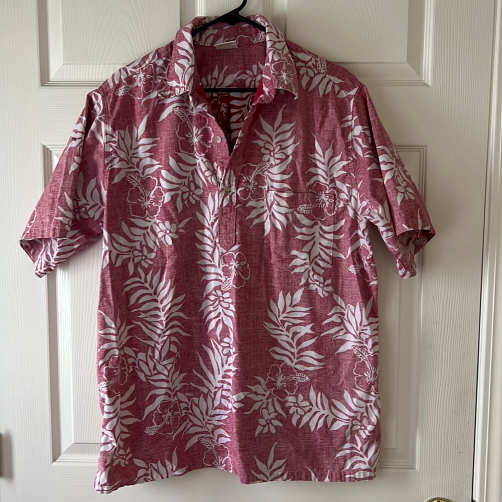 Vintage 100% Cotton Red and White‎ Hawaiian Shirt 3 button pullover, Sz XL